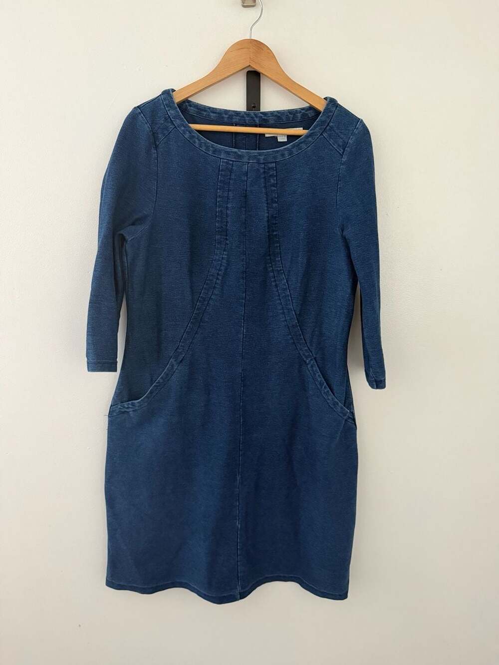Boden Women's Indigo Stretch Denim 3/4 Sleeve Boat Neck Dress